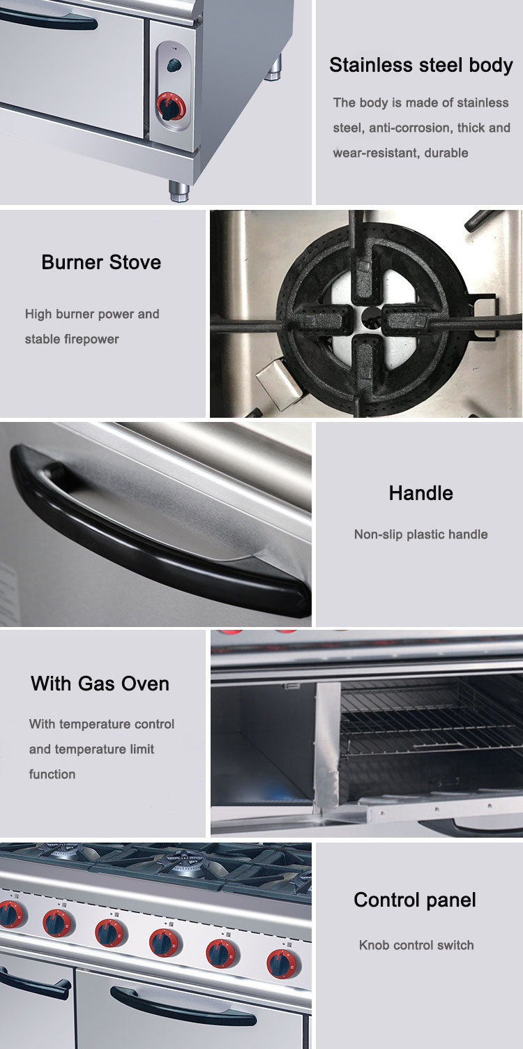 Commercial 6 Burners Gas Oven Range Stove 220KG Capacity and Voltage V LPG2800PA