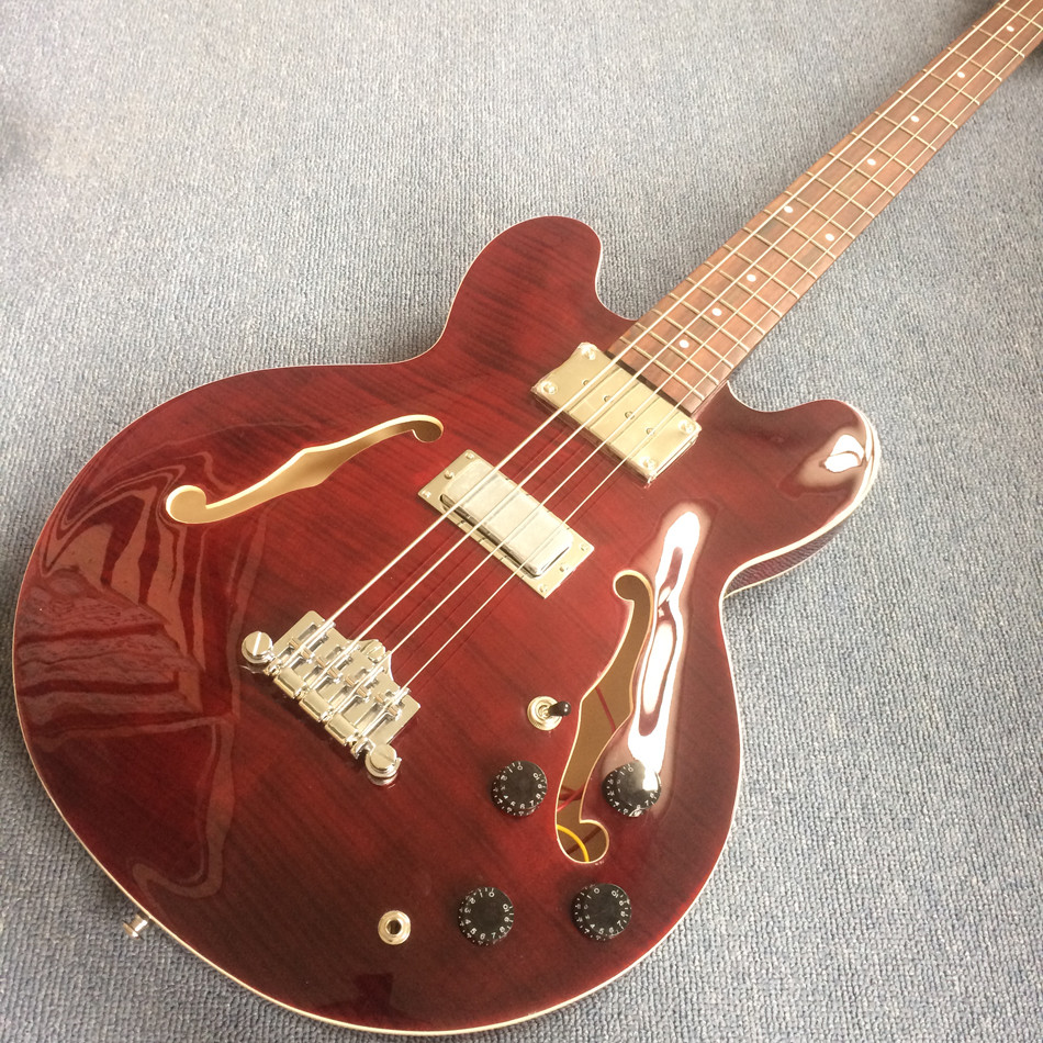 Custom Flamed Maple Top Dot Inlay Chrome Hardware 4 String Jazz Bass