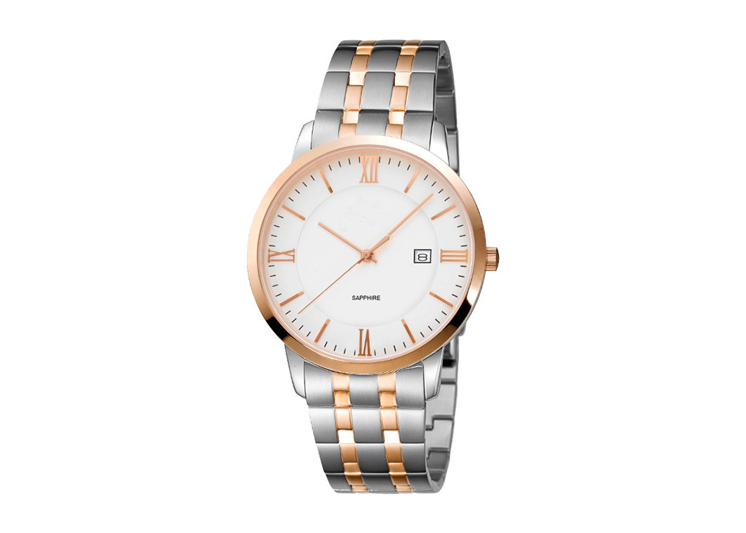 Three Hand Gold Tone Mens Stainless Steel Watches Durable With Changeable Strap