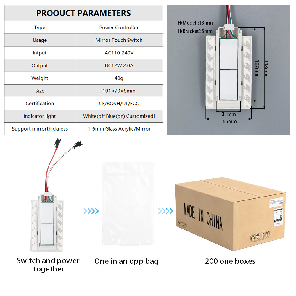 SL 12v 12W 24W 36W LED Smart Defogger Touch Switch Sensor For Bathroom Vanities Mirror IP24 Customized