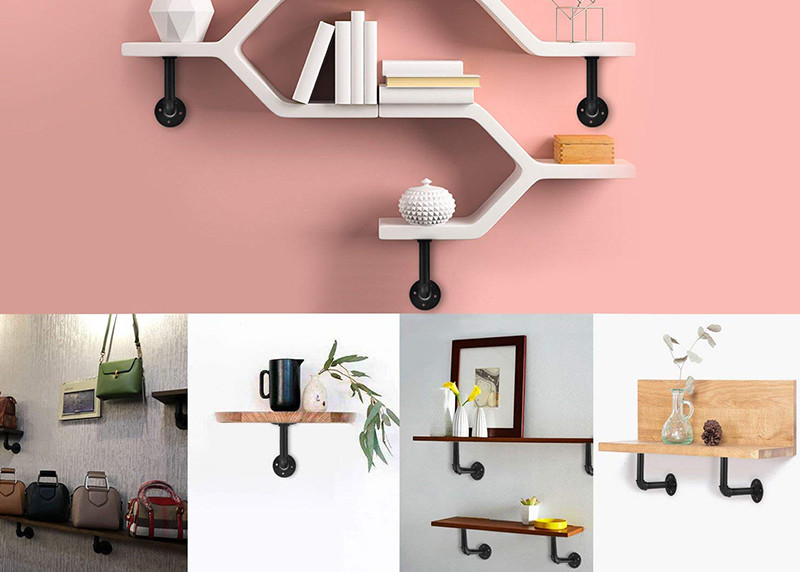 Rustic Wall Mounted Metal Hung Bracket Diy Storage Shelving Floating Industrial Pipe Bookshelf With Wood