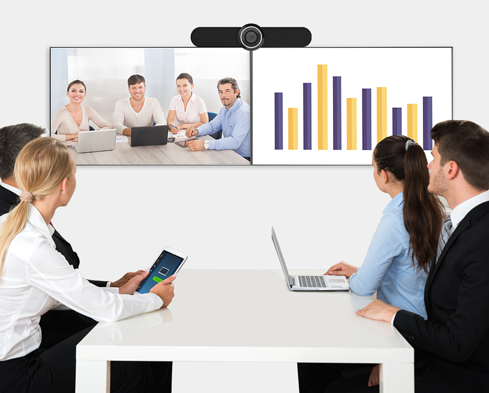 all in one video conference system build in miarophone array and speskerphone,4K ePTZ camera for home office and business