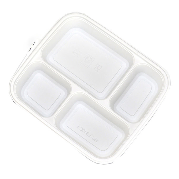 Three compartments starch warp up tray white color eco friendly fast food container with lid