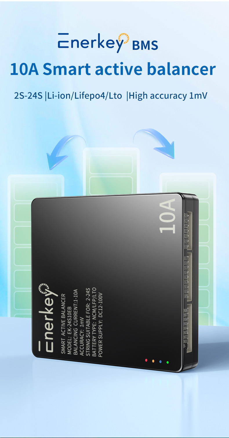 Enerkey 10a Lithium Balancer 2s-24s Lifepo4 Smart Active Balancer For 48V Battery Pack