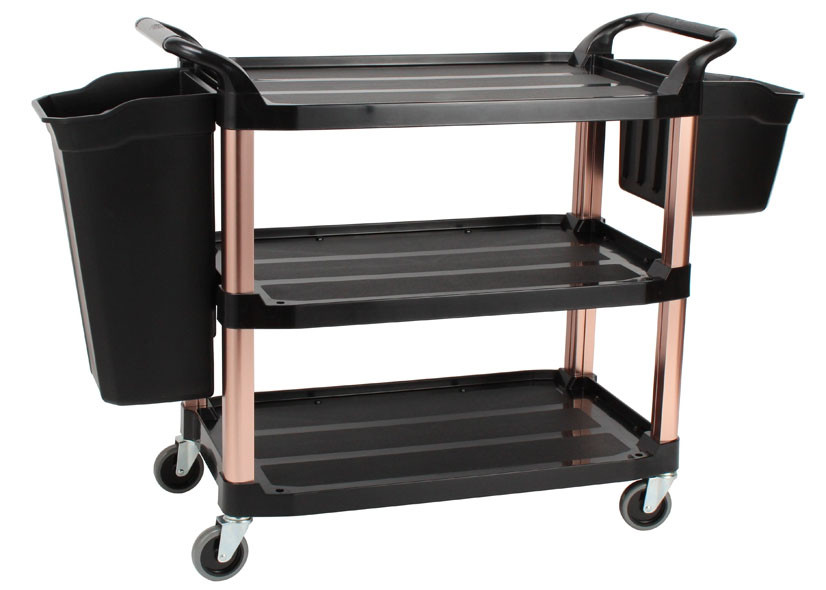 Multi - functiona l3 - Layer Plastic Dining Cart with Side Waste - Collecting Bins