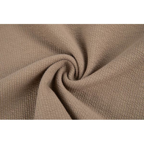 Textured Waffle Pattern 100% Cotton Long Sleeve Top in Earthy Beige for Casual and Work Wear