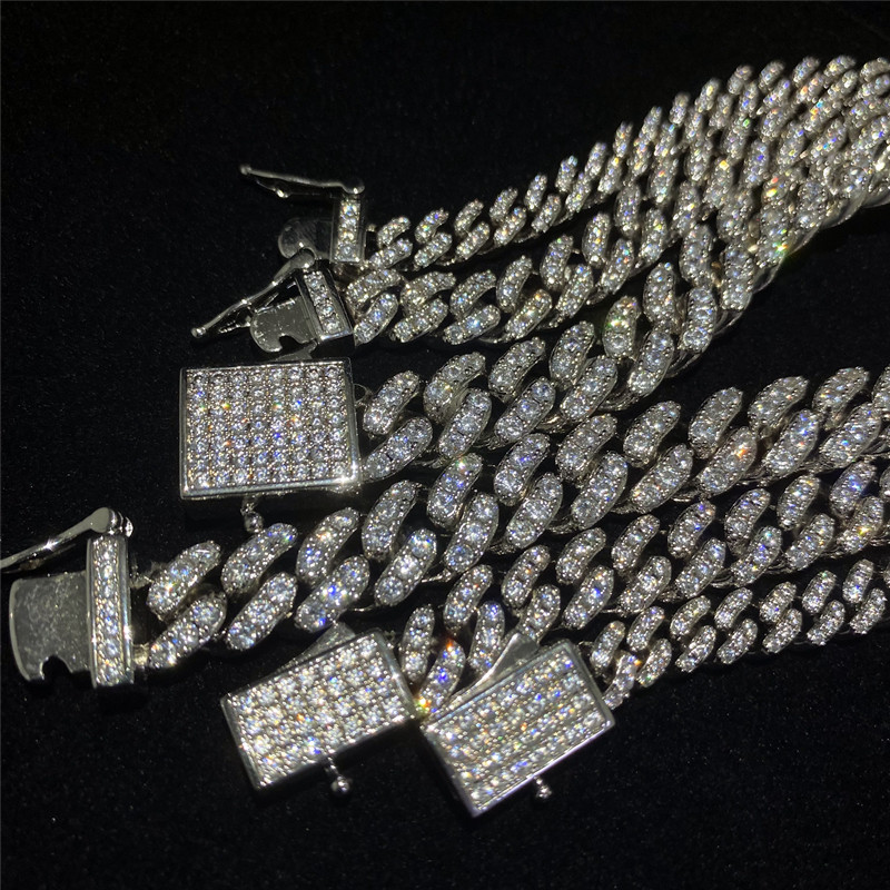 Custom Moissanite Cuban Link Chain Bracelet Jewelry Sterling Silver Hip Hop For Women
