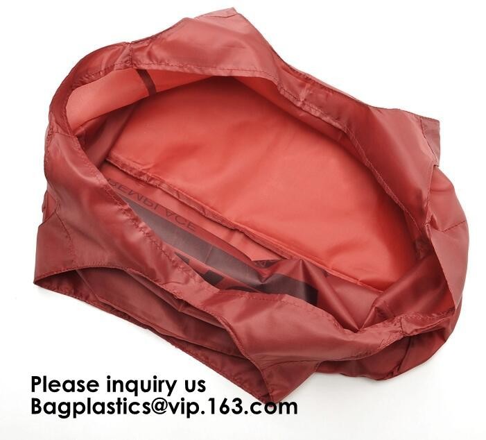 Printing Logo Polyester Handled Foldable Tote Bag With Snap Closure Foldable Bag Pocket Folding Nylon Shopping Bag