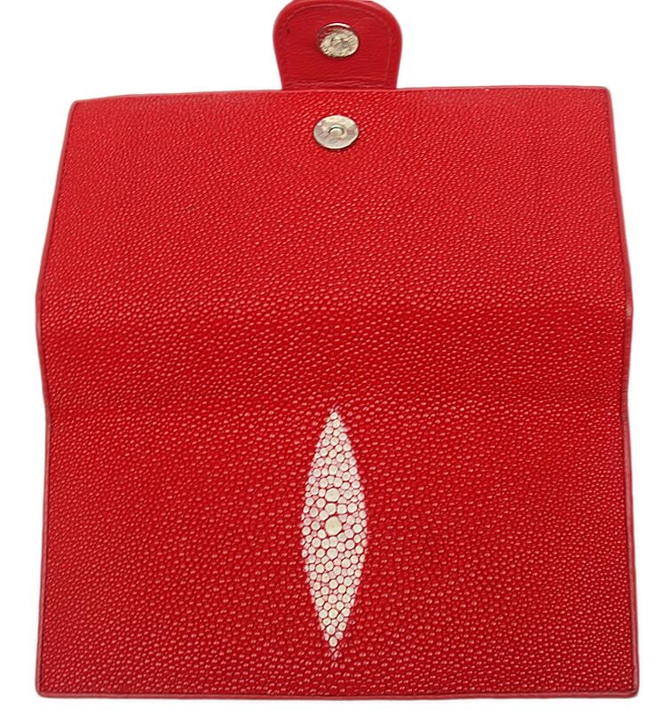 Authentic Real Stingray Skin Women's Long Red Wallet Lady Card Holders Genuine Leather Female Large Phone Clutch Purse