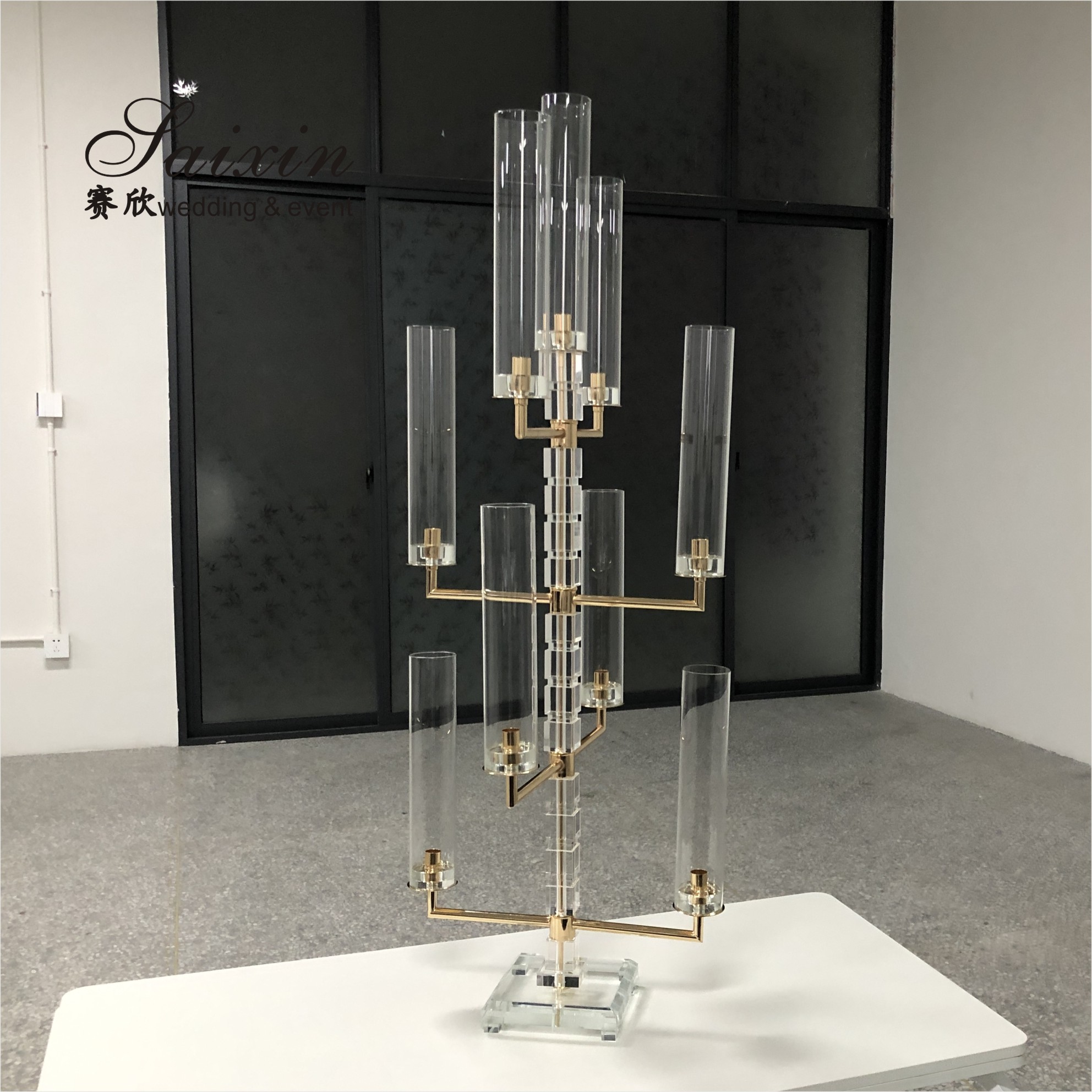 Black 6 Arm 9 Arm Crystal Candelabra Candle Holder Tall Square Shape 120CM