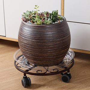 Sturdy Rolling Plant Stand Heavy-Duty Wrought Iron Plant Dolly for Floor Boughpot