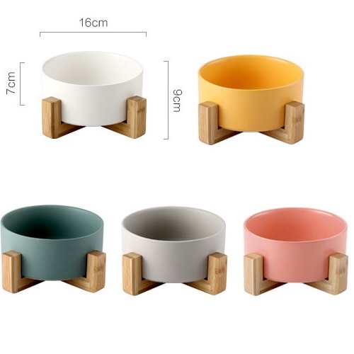 Rounded Marble Ceramic Pet Bowl With Elevated Stand Japan Style Printed