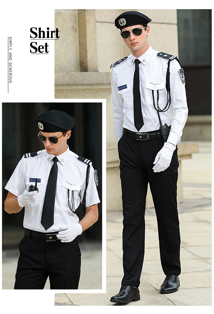 Polyester Cotton Gray Black Security Guard Uniform Set with Customized Logo Printing