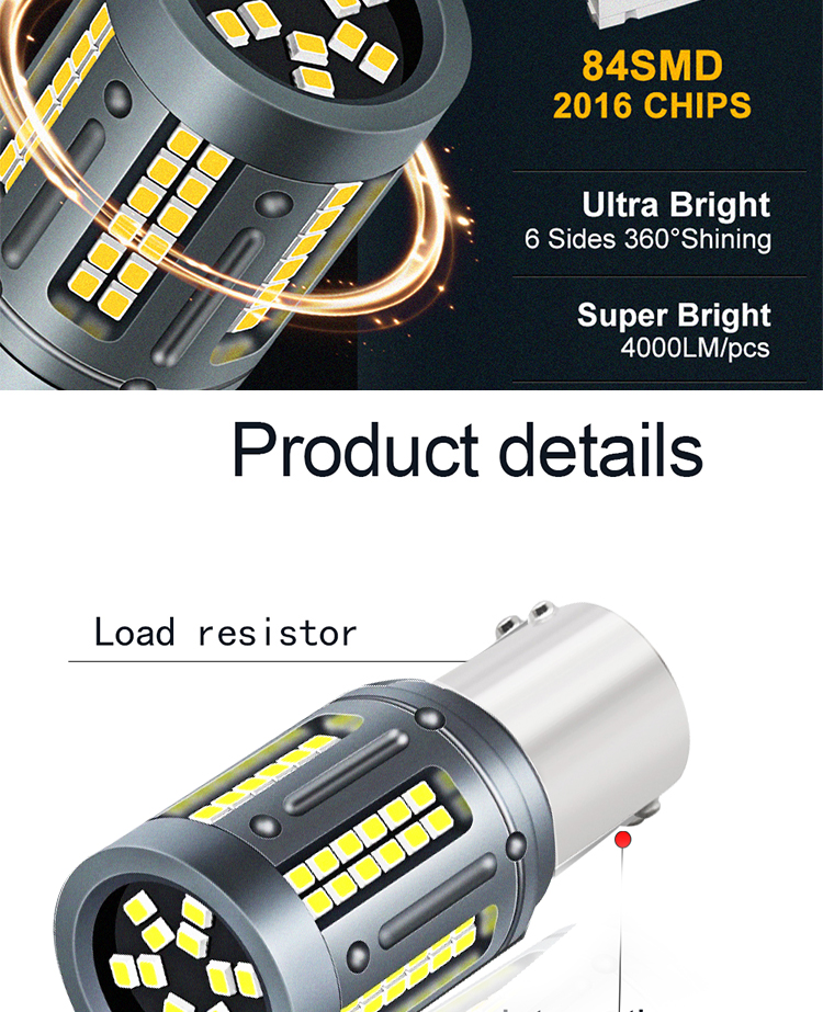 1156 2016 84smd Car Turn Signal Light 6500k 12v Rear Led Headlight
