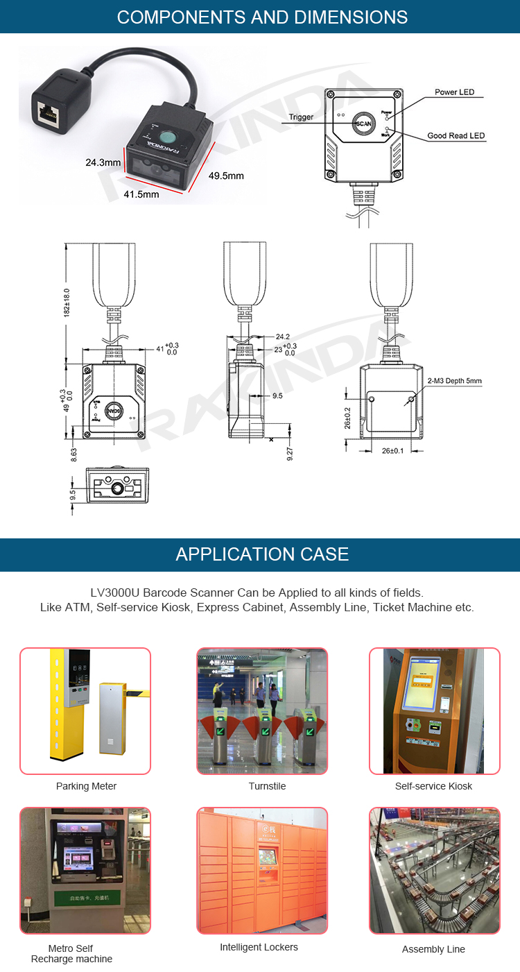 Fast Decoding Fixed Mount Barcode Scanner LV3000U OCR MRZ QR For Production Line Kiosk