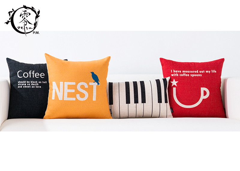 Sofa Cute Cartoon Simple Letter Pillows Cotton Linen Decorative Cushion Cover Pillowcase