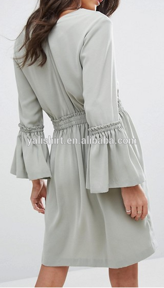 Professional clothing factory custom women v neck flared cuffs plus size dress