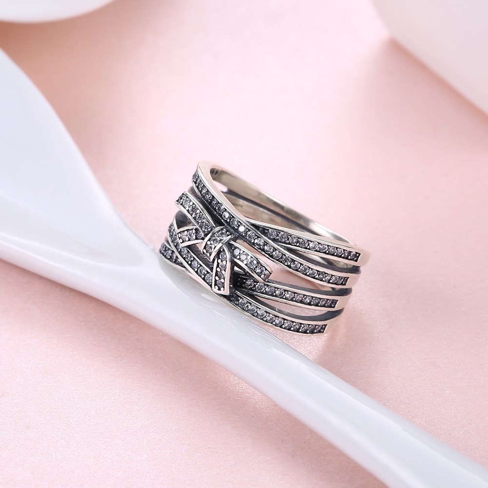 925 Sterling Silver Bowknot Finger Ring With Crystal Women Ring European Original Jewelry Gift