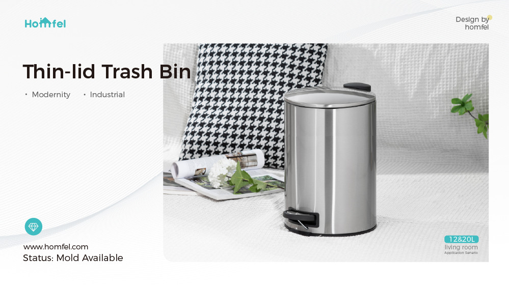 Household Foot Pedal Stainless Steel Trash Bin with Rolling Cover 3L 5L 8L 12L 20L 30L