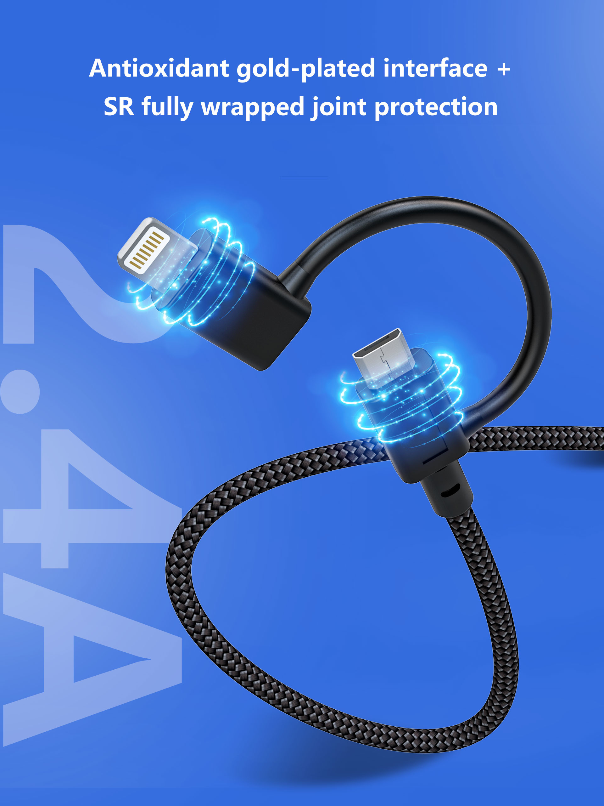 2 IN 1 USB Nylon Braided Charging Cable , 6Ft 2.4 Amp Data Cable
