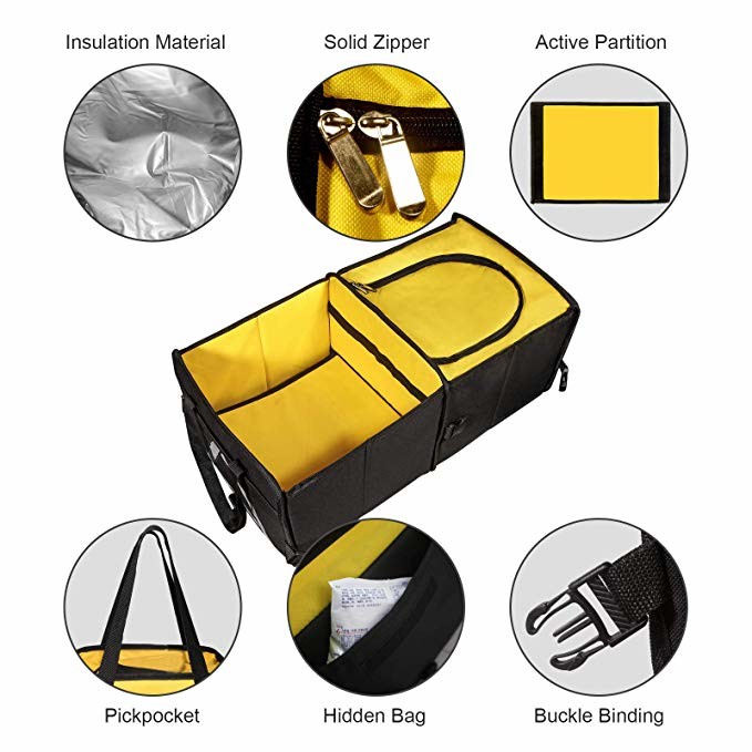 Portable Collapsible Trunk Organizer With Cooler , Car Trunk Lid Organizer