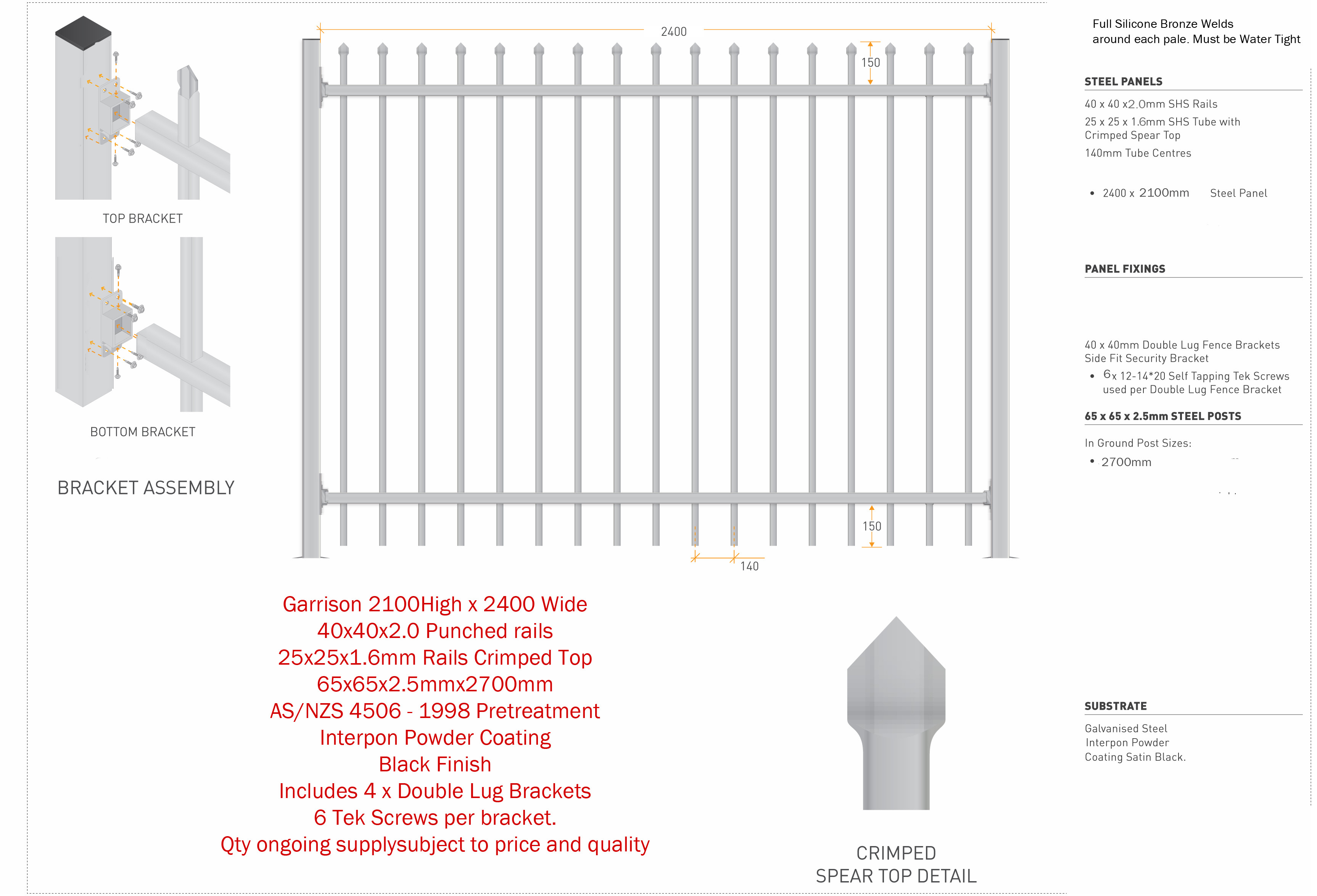 Steel Spear Top Garrison Fence For Sale Brisbane
