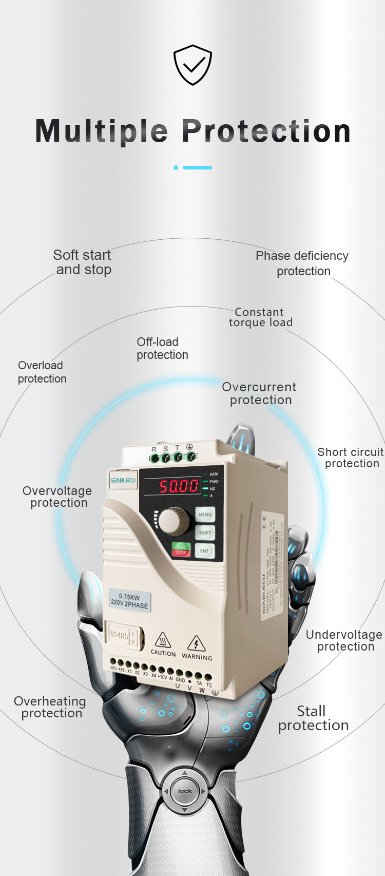 0.75KW Three Phase 380V Input VFD Inverter For Motor Speed Control