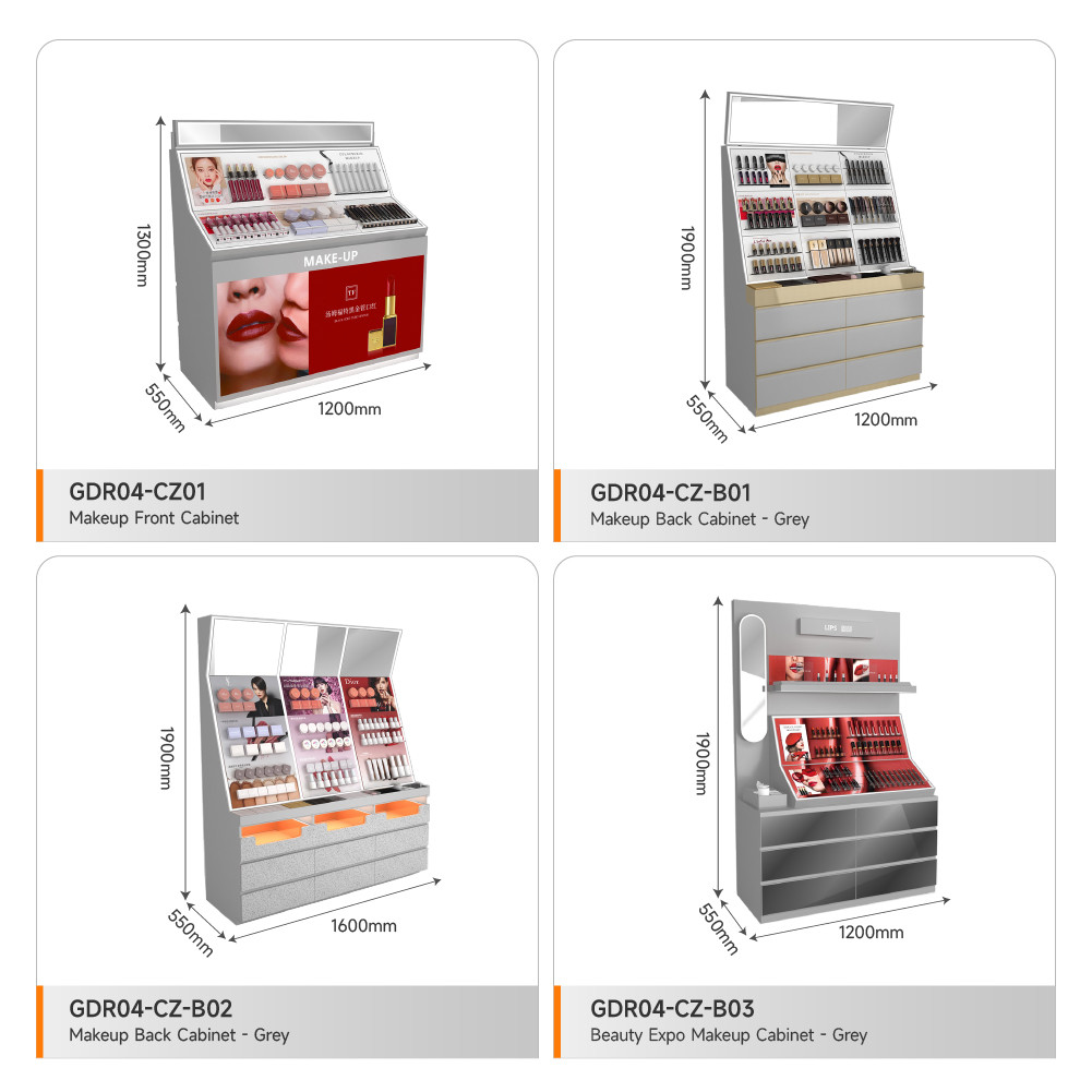Display Stand Grey Wooden Makeup With Island Light Box For Fashion-Forward Display Counter And Multi-Functional Store Stand