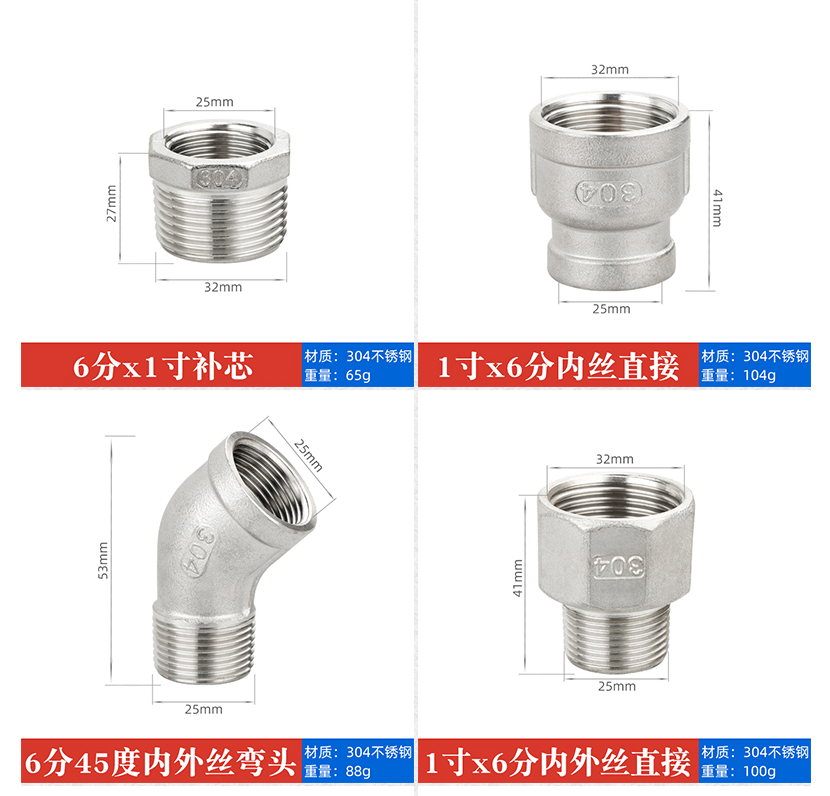 Equal Thread NPT Connection Stainless Steel 304 Outer Wire Joint Pipe Fittings for Plumbing Materials and Materials