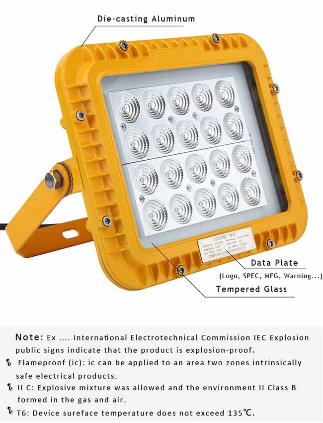 100 Watt Explosion Proof LED Lights Waterproof 14400Lm Aluminum Materilal