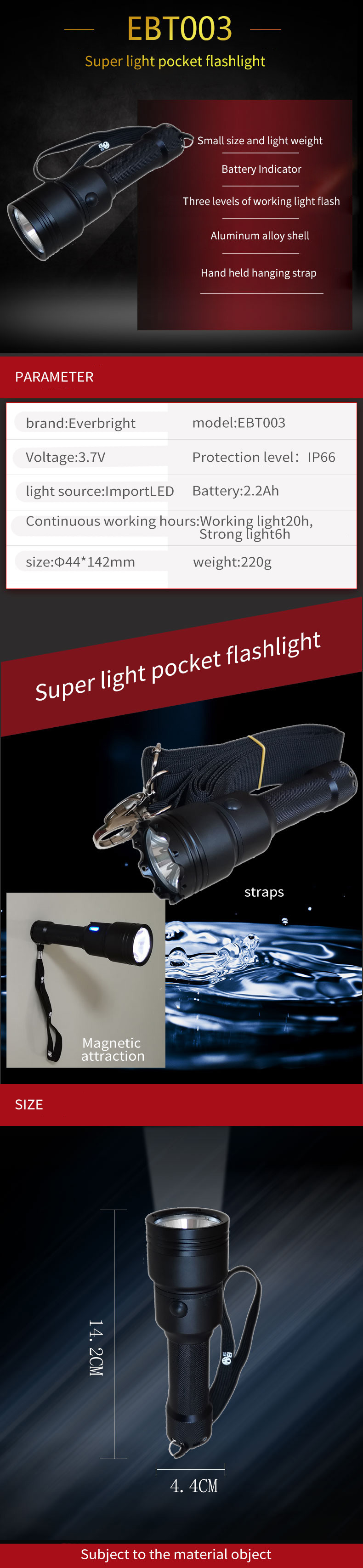 Magnetic Strap Type LED Glare Flashlight IP66 LED Waterproof Torch Light