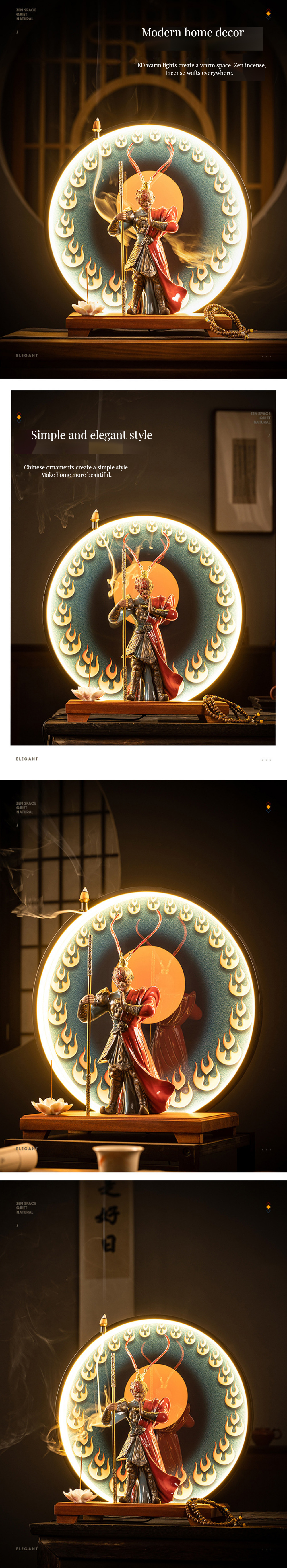 2024 Black Myth Wukong LED Light Incense Burner Contemporary Design Style Home Decor