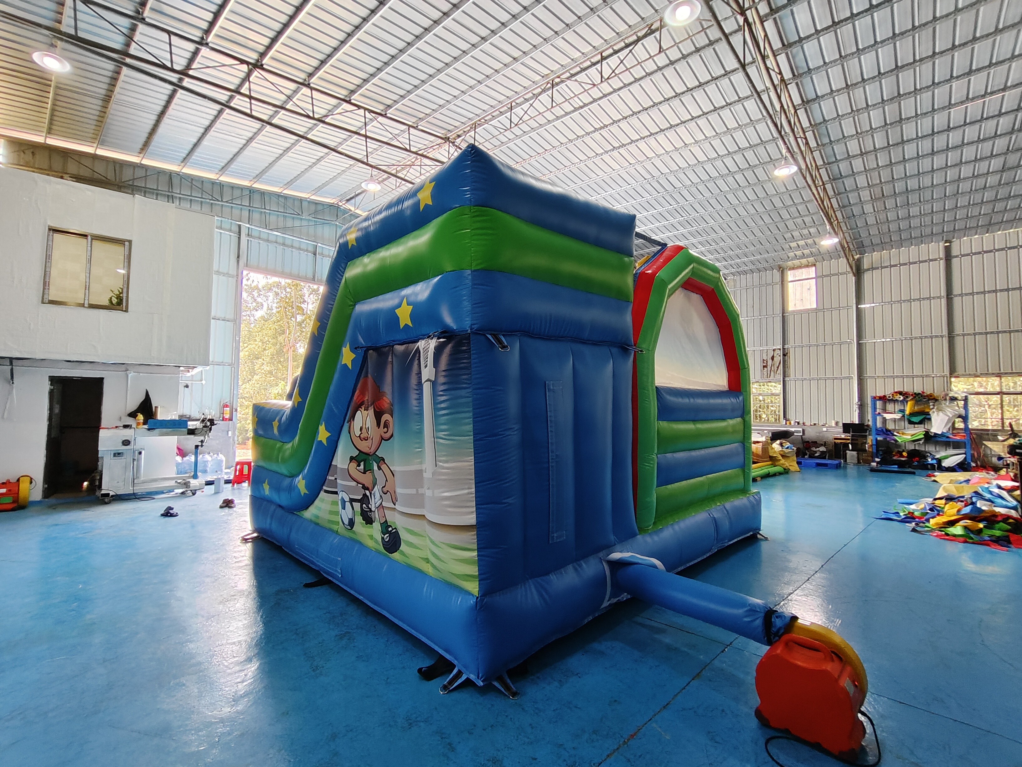 Kids PVC Inflatable Bouncer Combo With Slide Soccer Theme Castle Playground