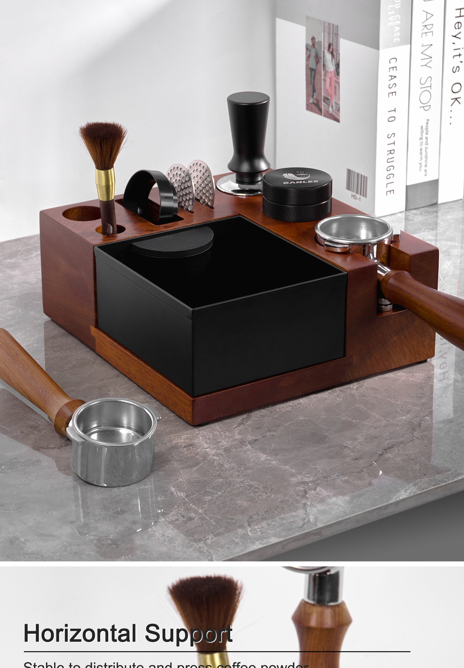 Restaurant Coffee Tools Multifunctional Wooden Knock Box with Stainless Steel Stand 58mm
