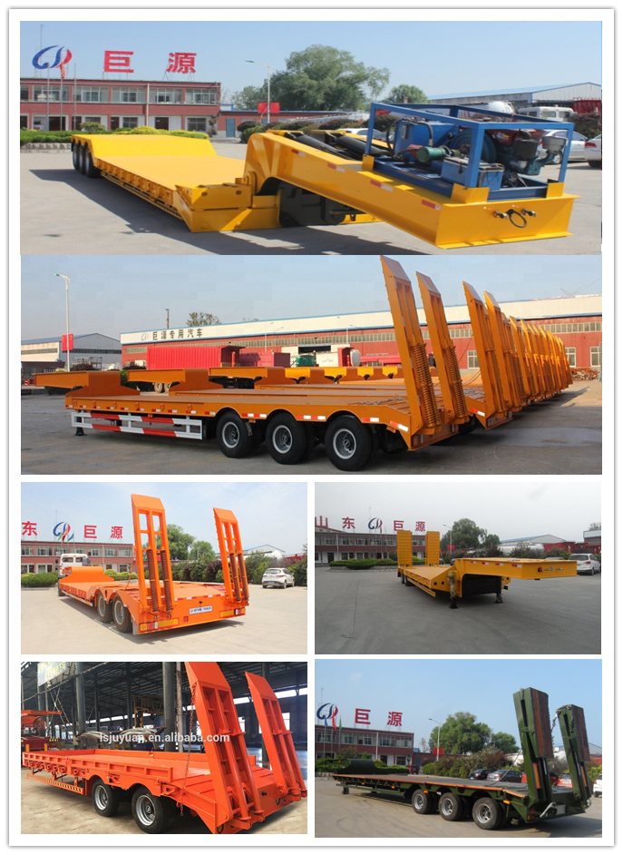 60ton Max Payload 3 Axles Gooseneck Lowbed Truck Trailers for Excavator Transportation