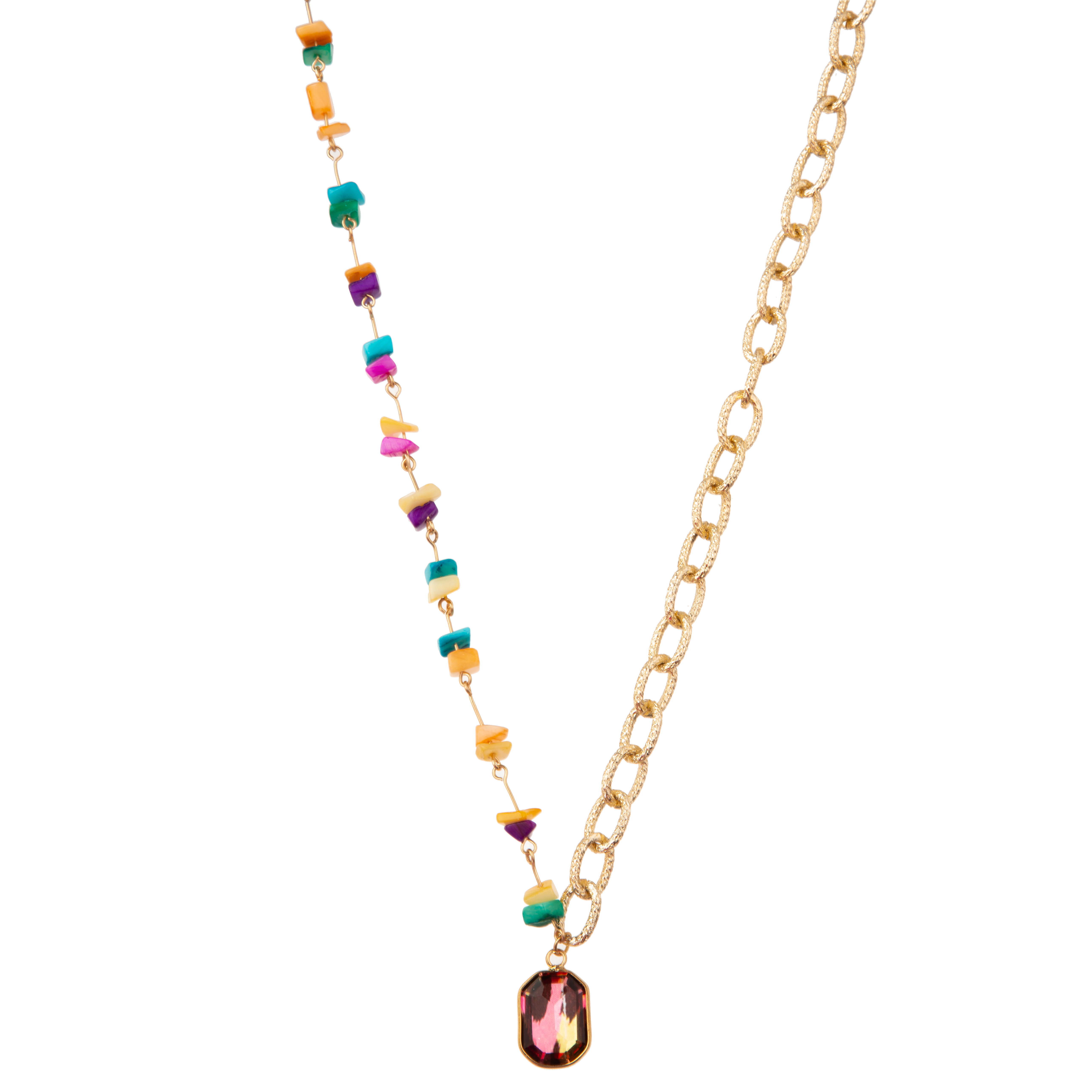 Multicolor Beaded 14K Gold-Plated Chain Link Gemstone/Pearl/Turquoise Pendant Necklace