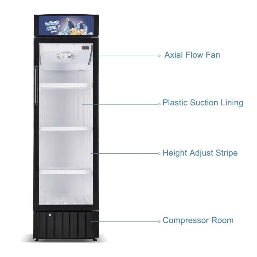 Commercial Fan Cooling Glass Door Beverage Display Upright Cooler Drinks Fridge
