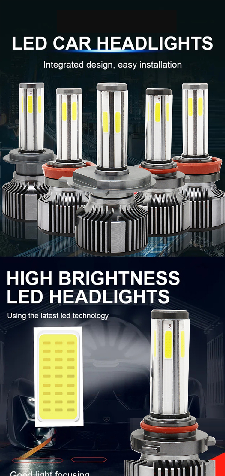 COB 6 Sides 360 Degree LED N6 Car Headlights Bulbs H1 H3 H4 H7 9005 9006
