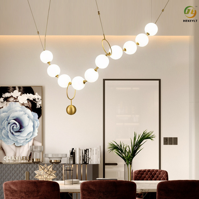 Nordic postmodern light luxury living room glass ball necklace line chandelier