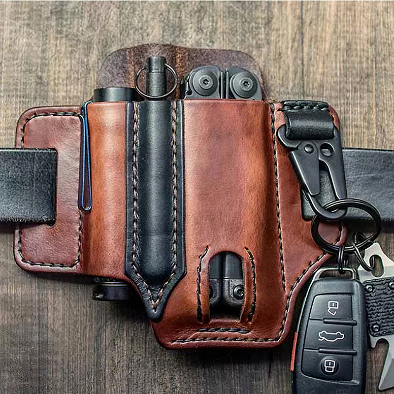 Wholesale Tactical Multi Tool Belt Leather Bag Holster Outdoor Camping Hunting Waist Leather Pocket