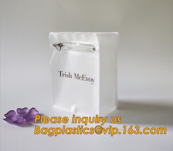 Factory Custom made Environmental PVC clear packaging toy storage handle bag,plastic tote packaging bag with handles fro
