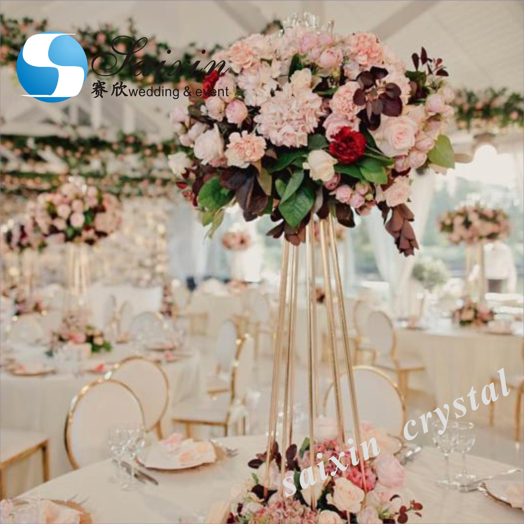 Wholesale long stem black crystal candelabra for wedding centerpiece