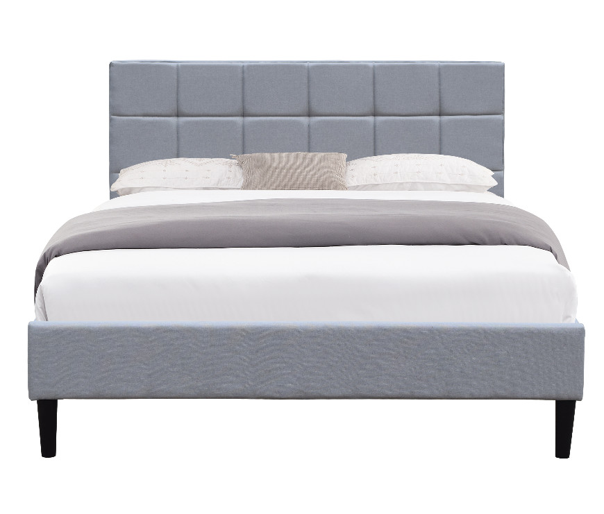 Double Size Low Profile Upholstered Bed Frame Linen Grey Fabric 8 Inch Legs
