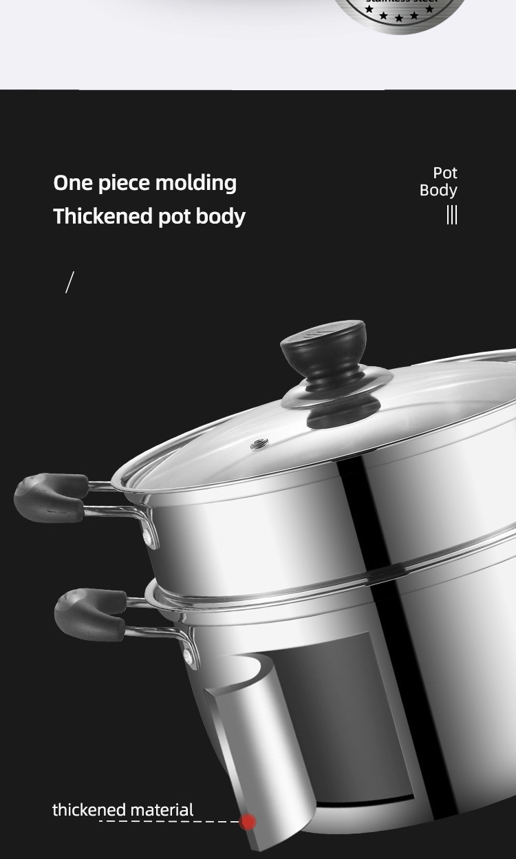 Factory Direct Sale Silver Kitchen Cookware Cooking Soup Stainless Steel 201 Steamer Pot With Glass Lid