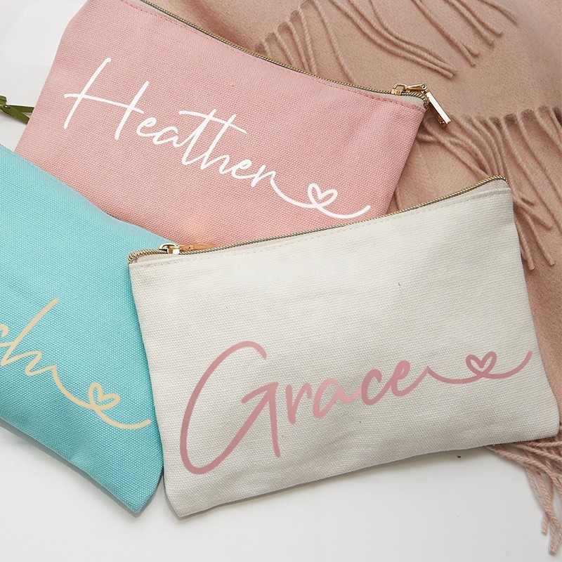 Cosmetic Embossing Logo 8Oz 12x17'' Canvas Make Up Bag