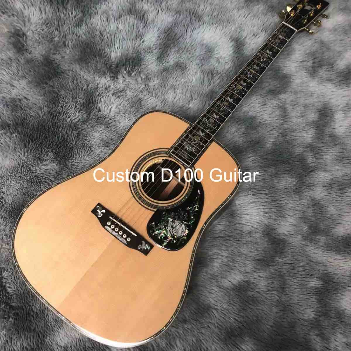 Deluxe Solid Rosewood Back Side 41 Inch D100aa Type Spruce Engraved Acoustic Guitar Abalone Inlay