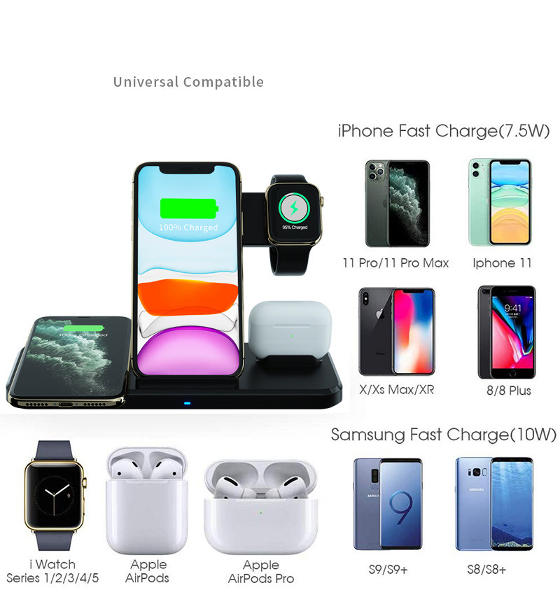 Dual 15W Custom Wireless Charger 4 In 1 Compatible Multiple Devices