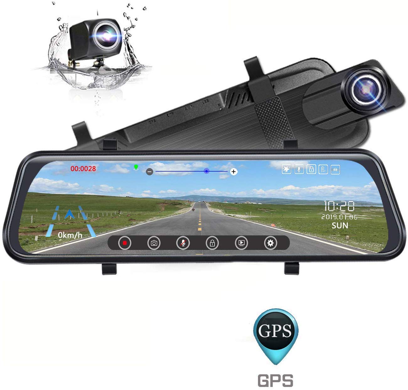 Backup Video 10 inch IPS HD 1080P Car DVR Dash Cam With Night Vision