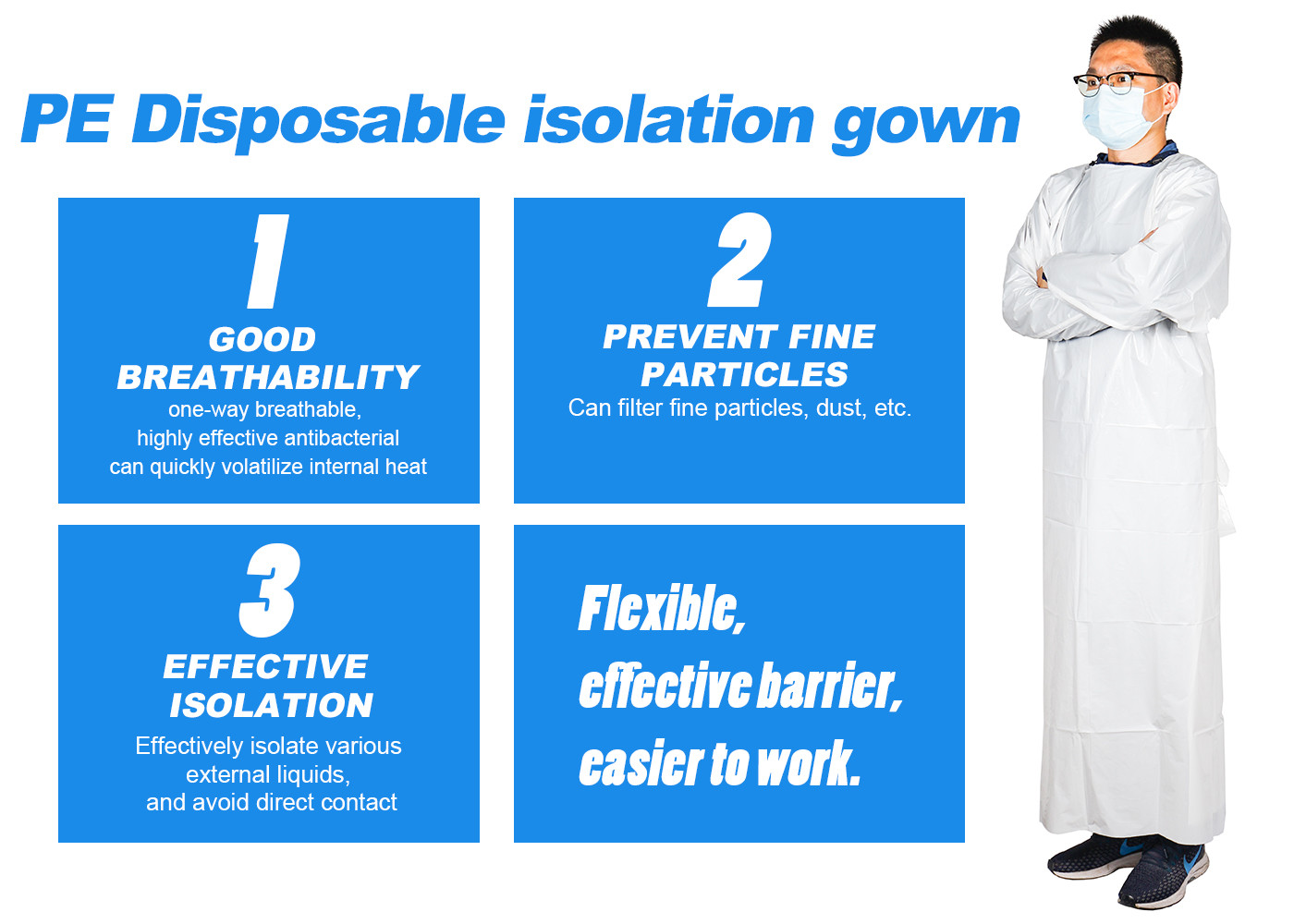 Dustproof Disposable Waterproof Plastic Isolation Gown with Thumb Loop