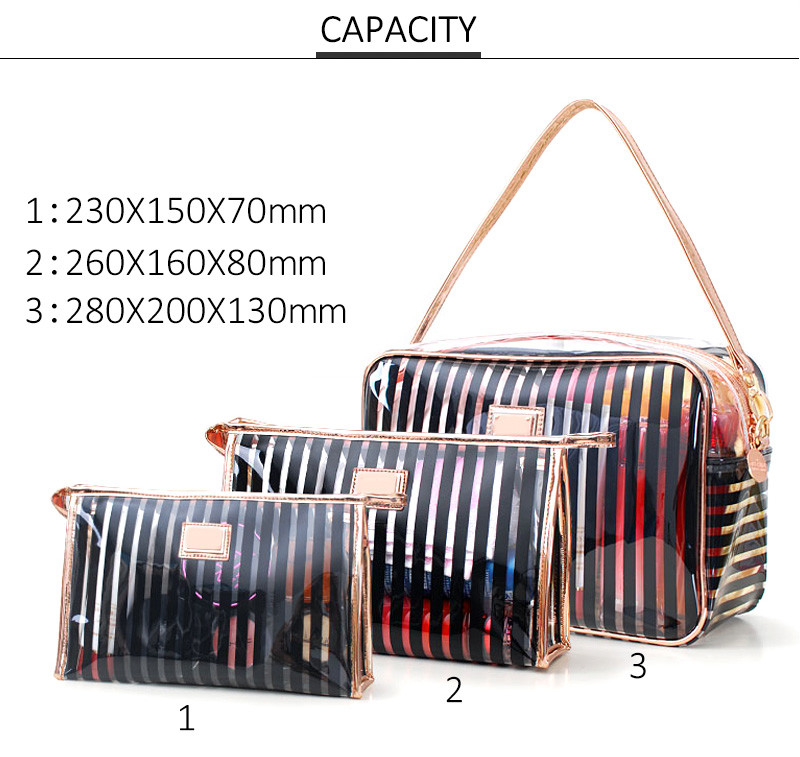 Pink Stripe Pattern Storage Bride PVC Cosmetic Bag